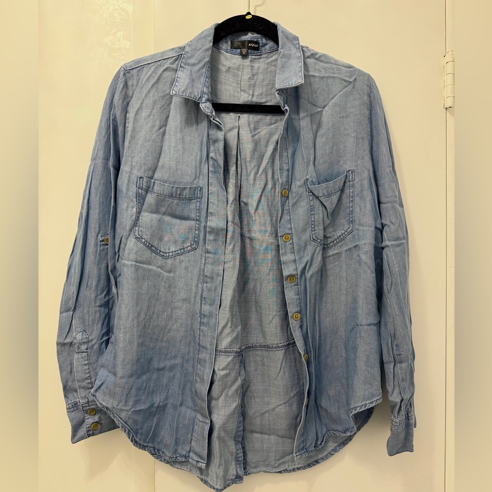 Aqua denim Sky Blue lightweight Casual Shirt back cut out lapel M button down